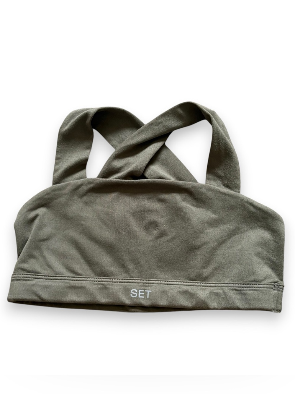 SET Active Olive Green Criss Cross Back Sports Bra Size XS Athletic Activewear